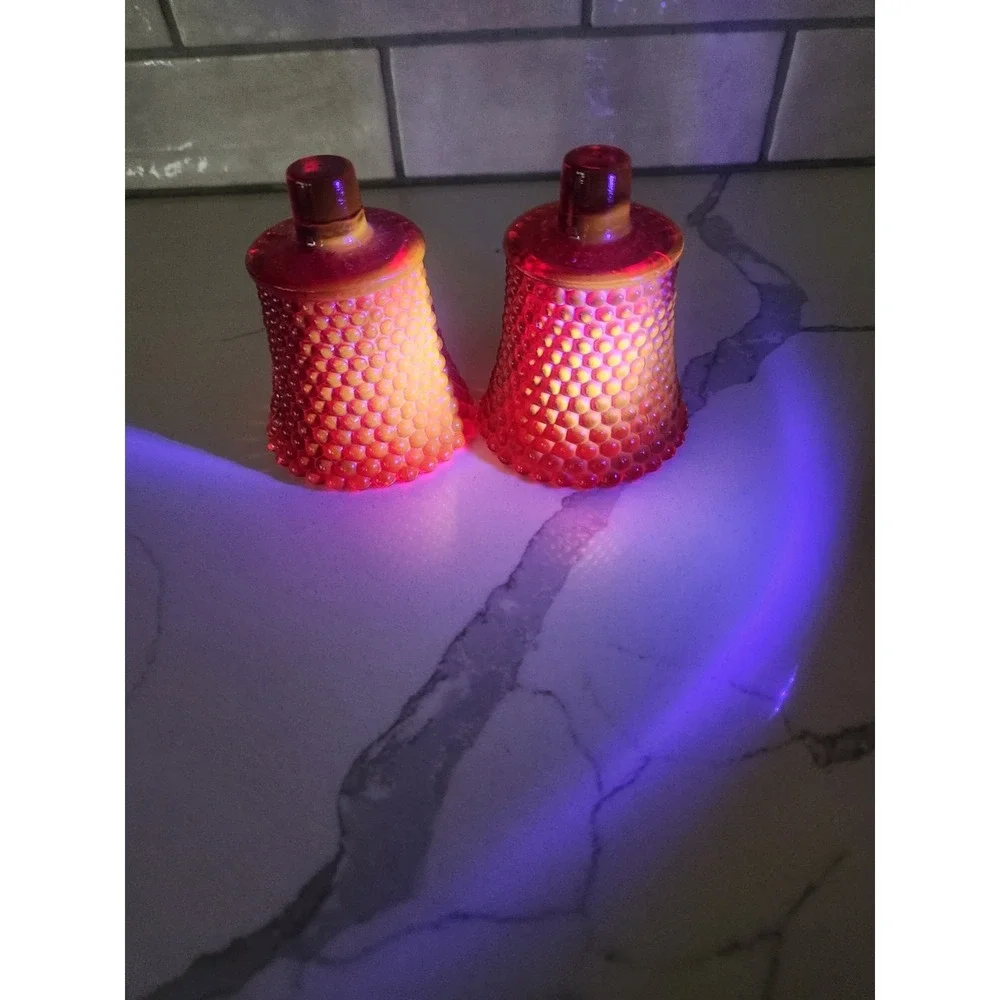 Vintage Amberina Red Orange Cadmium Hobnail Votive Candle Holders UV Glow MCM